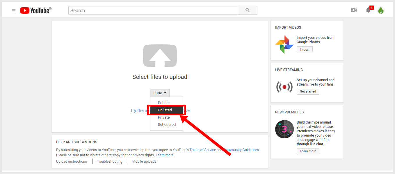 Youtube Video Unlisted Settings