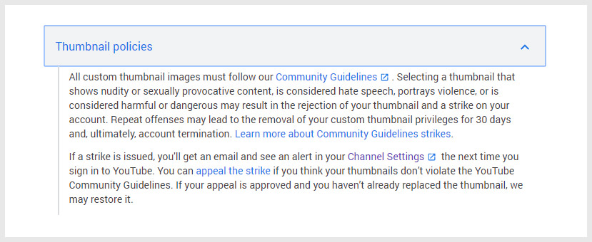 YouTube Thumbnail Policies