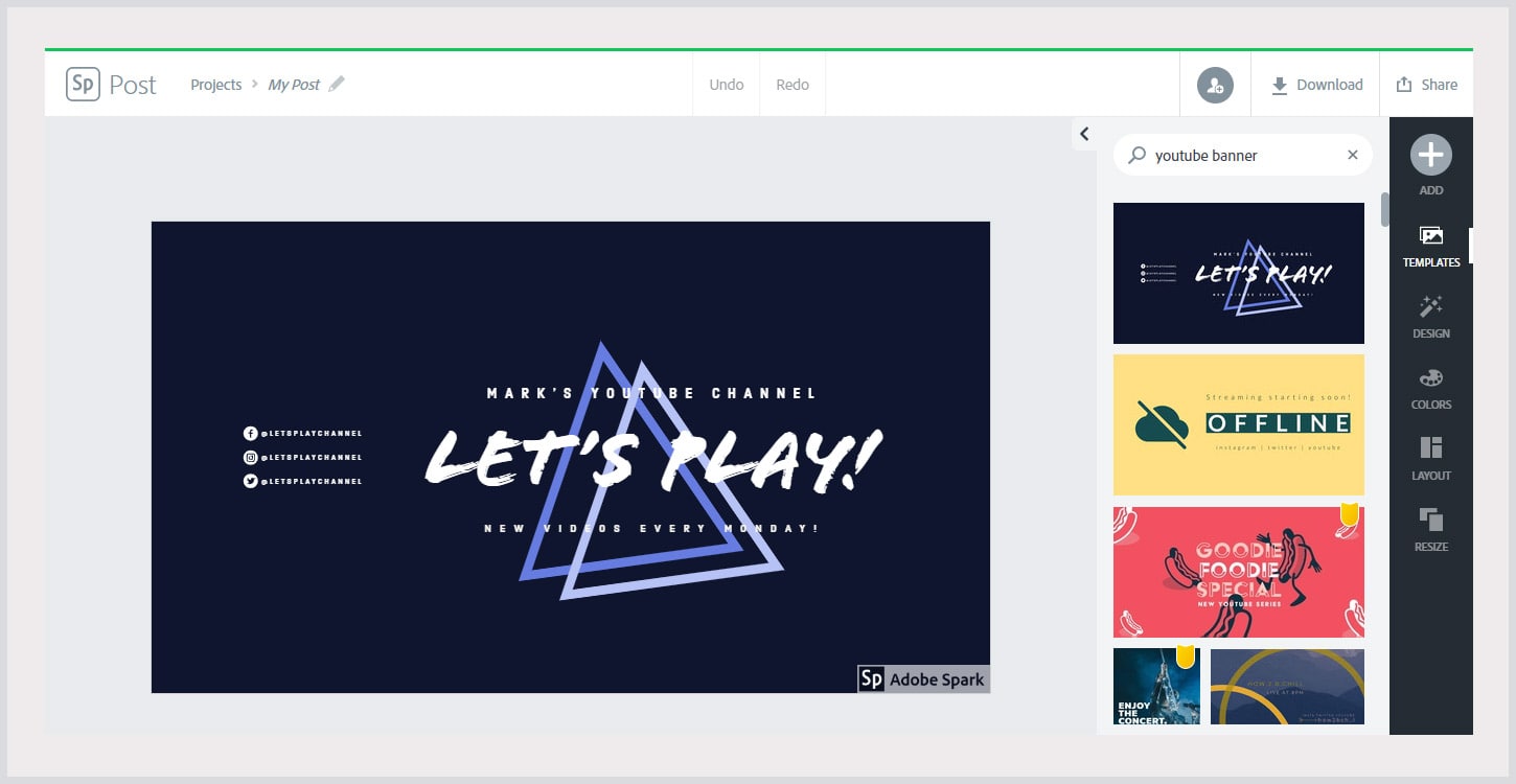 Adobe Spark YouTube Banner Maker