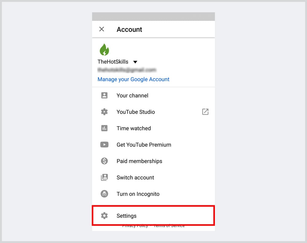 youtube app account settings android