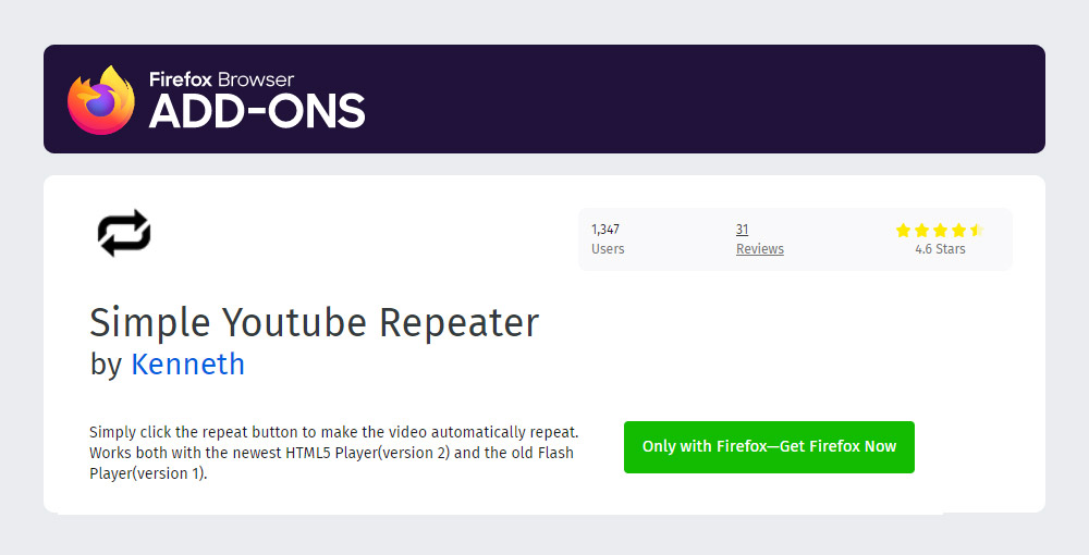 Simple Youtube Repeater Firefox Extension