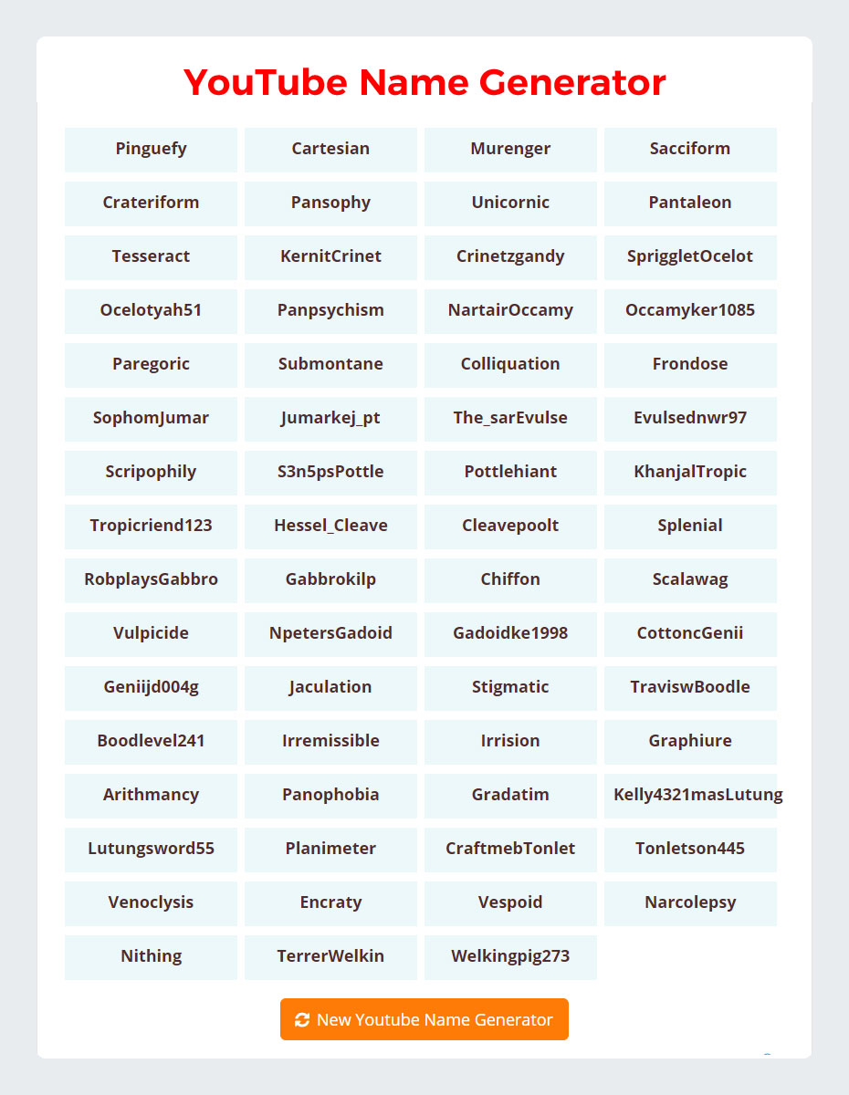 Cool YouTube Name Generator