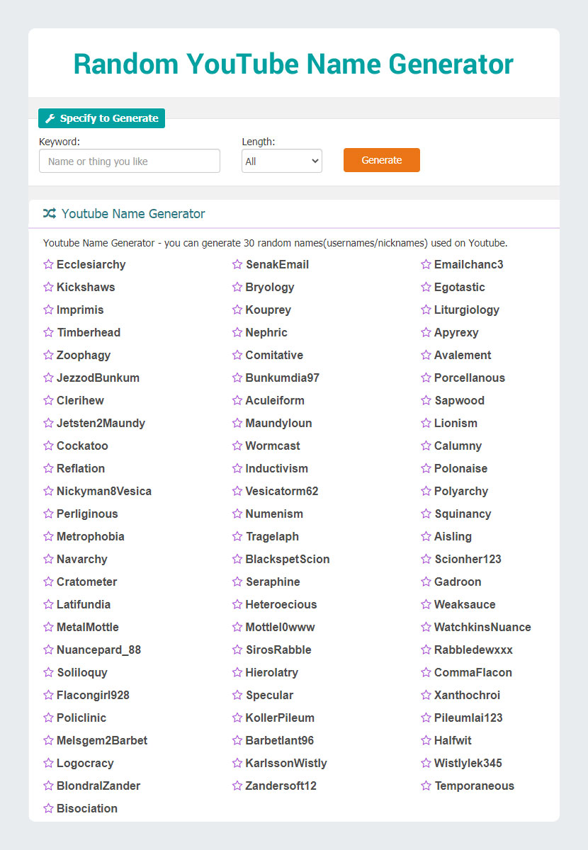Random YouTube Name Generator