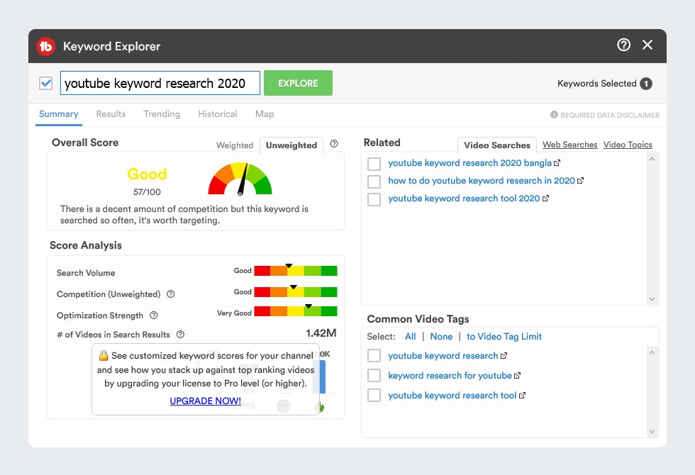 Tubebuddy YouTube Keyword Explorer