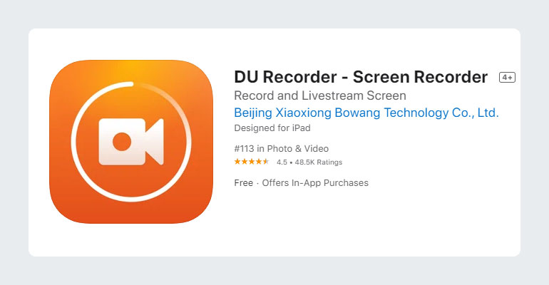 DU Recorder for Mobile Screen Recording iPhone App