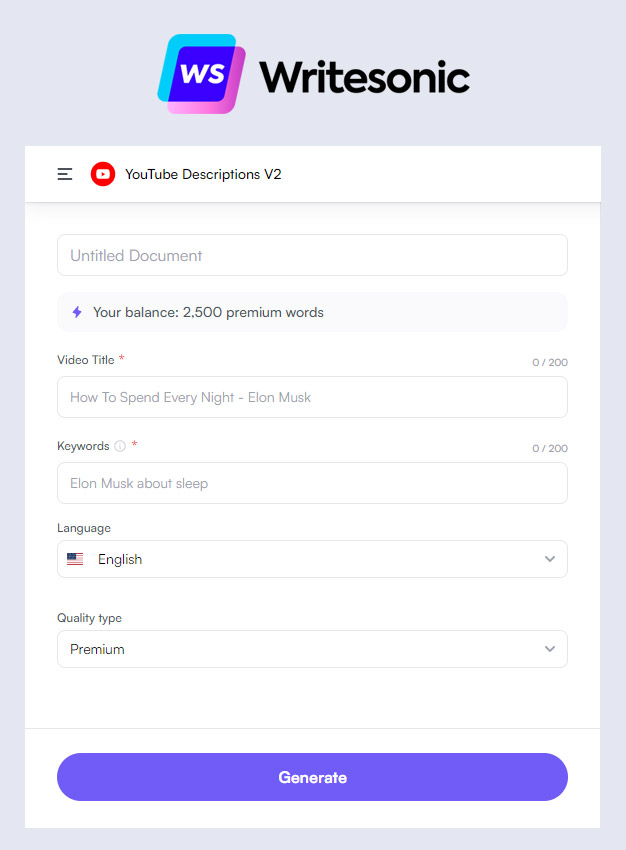 writesonic youtube description generator